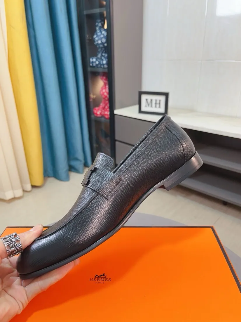 Men's shoes 💰560🌹🌹Niuli "HERMES" Hermès business leather shoes, original factory configuration, original imported cowhide upper + luxury hardware logo + fully imported original customized cowhide lining, sole: rubber wear-resistant outsole, difficult craftsmanship, original factory follow-up goods, 🔍🔍high quality code number: 38-44 45 can be customized
